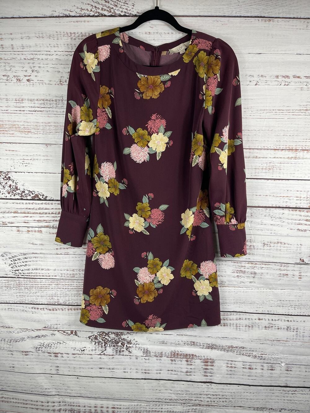 Loft Dress Women's 2 Floral Long Sleeve Shift Mini Fall Boho Pockets Cuffed
